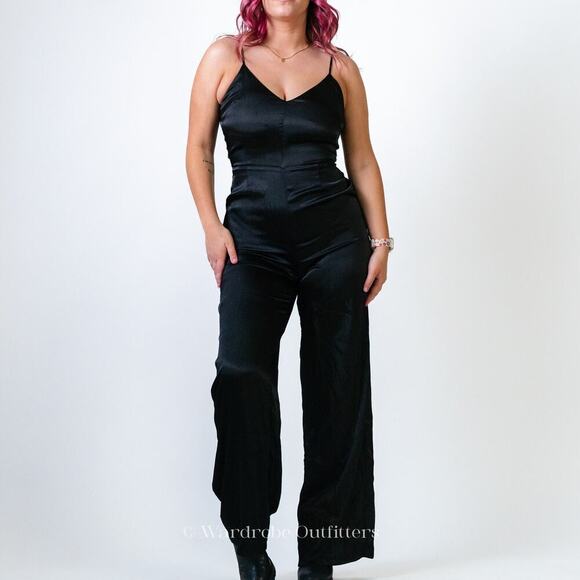 F21 Contemporary Black Silky Romper - Picture 3 of 8